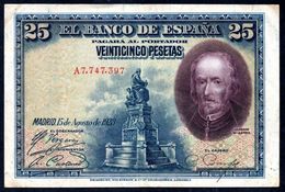 SPAIN 25 PESETAS 1928 P-74a F-VF "free Shipping Via Regular Air Mail. (buyer Risk)" - 1-2-5-25 Peseten