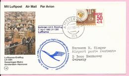 Carte Postale - Lufthasa First Flight Amsterdam-Hannover, 1985., Netherlands (Holland), By Air Mail - Briefe U. Dokumente