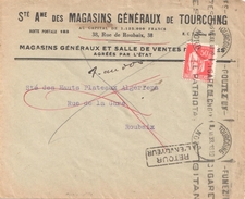 3748 TOURCOING Nord Lettre Entête Magasins Généraux Retour Envoyeur Meca 1933 Krag Cigare Patriota 50c Paix Rouge Yv 283 - Cartas & Documentos