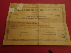 Société D'intérêt Collectif Agricole D'électricité De La Région De Péronne SICA Certificat De 2 Parts De 100 Francs 1935 - Electricidad & Gas