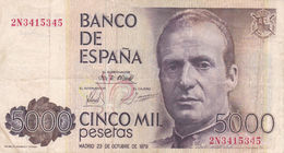 SPAIN 5000 PESETAS 23.10. 1979 (1982) VF P-160 "free Shipping Via Registered Air Mail" - [ 4] 1975-…: Juan Carlos I.