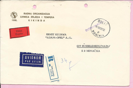 Letter - Kikinda-Russelsheim (Germany), 21.8.1976., Yugoslavia, Air Mail / Registrated, Envelope Iron Foundry - Posta Aerea