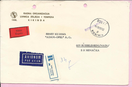 Letter - Kikinda-Russelsheim (Germany), 21.8.1976., Yugoslavia, Air Mail / Registrated, Envelope Iron Foundry - Airmail