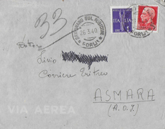 STORIA POSTALE REGNO-BUSTA PER ERITREA ASMARA VIA AEREA - Marcofilía (Aviones)