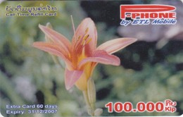 Laos, P-052, 100.000 Kip, P-Phone, Call Time Refill Card, Flower, Orchid ?, 2 Scans. - Laos