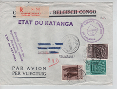 TP 56-58-62 Griffe Etat Du Katanga S/L.recommandée Avion Service Sanitaire Elisabetville 24/2/1962 V.BXL PR3915 - Katanga