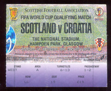 Football Soccer SCOTLAND Vs CROATIA TICKET 1.09.2001. - Match Tickets