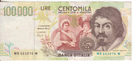 1*-Cartamoneta-Banconota  Italia Repubblica Da L.100.000 Caravaggio II^ Serie-MB 663076 W-Condizione:SPL - 100000 Liras