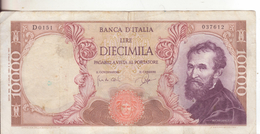 67*-Cartamoneta-Banconota Italia Repubblica Da L10.000 Michelangelo 27.7.64-Catalogata Rara-Condizione:Circolata - 10000 Liras