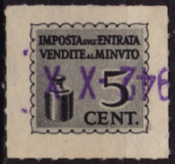 Italy - Sales Tax VAT Revenue Stamp / Imposta Entrata Vendite Minuto - Used - 5 Cent - Revenue Stamps