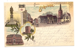 5140 ERKELENZ, Lithographie, Krieger-Denkmal, Kreisgebäude, Altes Kastell, Marktplatz - Erkelenz