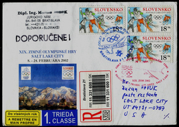 525-SLOVAKIA R-Brief-letter SALT LAKE CITY Olympiade-Olympia Abfahrt Team-departure Of The Team Commemorative Stamp 2002 - Hiver 2002: Salt Lake City - Paralympic