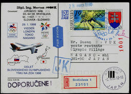 538-SLOVAKIA R-Prepaid Postal Card-with Imprint  NAGANO Olympia Abfahrt Team-departure Of The Team Commemorat Stamp 1998 - Winter 1998: Nagano