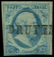 PAYS-BAS 1 : Guillaume III, 5c. Bleu Obl. Cachet Linéaire DRUTER Noir, TB - Autres & Non Classés