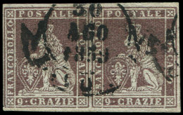 ITALIE (ANCIENS ETATS) TOSCANE 8 : 9cr. Brun-lilas, PAIRE Obl. Cachet Orné De LIVORNO 30/8/59, R Et TB. S - Autres & Non Classés