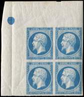 14A  20c. Bleu, T I, BLOC De 4 COIN De FEUILLE Avec ROND BLEU, Un Ex. *, RR Et Superbe - Autres & Non Classés