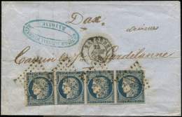 4    25c. Bleu, BANDE De 4 Obl. PC 295 S. LAC, Càd T15 BAYONNE 24/8/52, TTB - Other & Unclassified