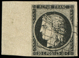 3    20c. Noir Sur Jaune, BORD De FEUILLE, Obl. GRILLE, TTB - Autres & Non Classés