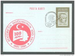 1981 NORTH CYPRUS THE BIRTH CENTENARY OF ATATURK POSTCARD WITH 14 MARCH 1983 COMMONWEALTH DAY SPECIAL POSTMARK - Cartas & Documentos