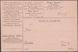 Berlin 1886. Carte Publicitaire, Poste Privée Hansa. Vins De Bordeaux, Hôtel, Thé De Chine Et Du Japon, Cigares, Chimie - Vins & Alcools