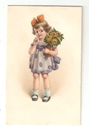 Carte Fantaisie Illustration Fillette Avec Un Bouquet De Fleurs Yeux En Plastique Fixes - Mechanical