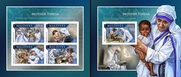 Maldives 2016, Mother Teresa, 4val In BF +BF IMPERFORATED - Mère Teresa