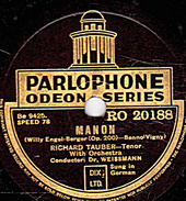 78 T. 25 Cm - état M - RICHARD TAUBER En Allemand - MANON - THE MERRY WIDOW - 78 T - Discos Para Fonógrafos