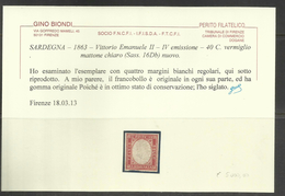ANTICHI STATI SARDEGNA 1861 VITTORIO EMANUELE IV EMISSIONE CENT 40 40c VERMIGLIO MATTONE CHIARO MLH - Sardaigne