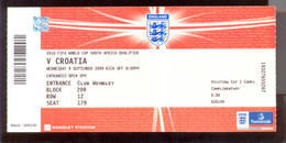 Football Soccer ENGLAND Vs CROATIA TICKET 9.9.2009. - Match Tickets