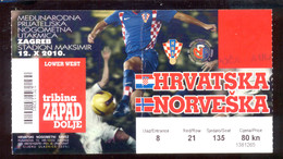 Football CROATIA Vs NORWAY TICKET 12.10.2010. - Match Tickets