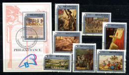 NICARAGUA 1989, Bicentenaire Révolution Française, Tableaux, 7 Valeurs Et 1 Bloc, Oblitérés / Used. R180-1 - French Revolution