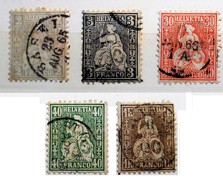 SVIZZERA 1862 - Sitting Helvetia "Strubel Issues" - Mi:CH 20-21-25-36-28 - Oblitérés