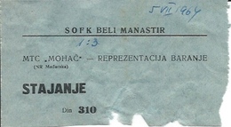 Sport Ticket UL000422 - Football (Soccer / Calcio) Baranja Vs MTC Mohac 1964-07-05 - Match Tickets