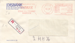 AMOUNT 600, ADANA, BANK ADVERTISING, RED MACHINE STAMPS ON REGISTERED COVER, 1987, TURKEY - Covers & Documents