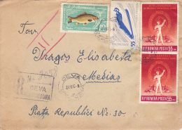 CARP FISH, SKIING, WORKER'S PARTY, STAMPS ON REGISTERED COVER, 1962, ROMANIA - Covers & Documents