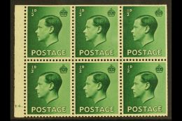 BOOKLET PANE 1936 ½d Green Cylinder Booklet Pane, SG Spec PB1, Cylinder "E4 - Dot", Perforation Type B4(I),... - Zonder Classificatie