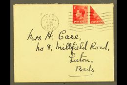 1937 Cover Franked With KEVIII 1d Plus 1d DIAGONAL BISECT To Make 1½d Rate, Luton 6.6.37 Machine Cancel And... - Non Classés