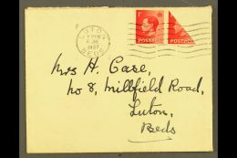 1937 Cover Franked With KEVIII 1d Plus 1d DIAGONAL BISECT To Make 1½d Rate, Luton 6.6.37 Machine Cancel And... - Zonder Classificatie