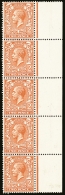 1912 2d Orange Vertical Strip Of 5 With Right- Side Sheet Margin, The Stamps With Complete "POSTAGE" Watermark... - Non Classés