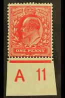 1911 1d Intense Rose- Red Harrison Printing, SG Spec M7(3), Lightly Hinged Mint With A11 Control Number Margin.... - Non Classés