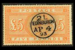 1867-83 £5 Orange On White Paper, SG 137, Very Fine Used With Pretty Upright Central Cds Cancel. Few Nibbled... - Sonstige & Ohne Zuordnung