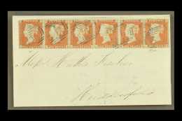 1849 (13 Dec) Part Cover To Huddersfield Bearing 1d Red Imperf STRIP OF SIX Tied By "49" (Barnsley) Cancels In... - Andere & Zonder Classificatie