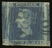 1841 2d Blue Plate IV, "C K", SG.14, An Enormous Four Margin Example Showing Large Portions Of Adjoining Stamps At... - Autres & Non Classés