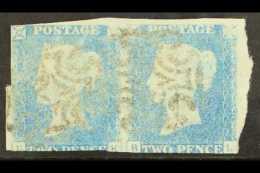 1840 2d Pale Blue PAIR 'BK-BL' Plate 1, SG 6, Huge To Zero Margins, Black MC Cancellations Partially Removed.... - Other & Unclassified