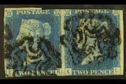 1840 2d Blue, SG 5, Plate 1 Horizontal Pair, Check Letters "I - K & I - L", 3 Clear Margins, "I - K" With... - Autres & Non Classés