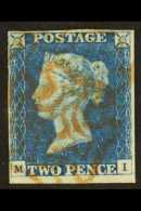 1840 2d Blue, SG 5, Plate 1, Check Letters "M - I" Four Clear Margins With Light Red Maltese Cross Cancel &... - Autres & Non Classés