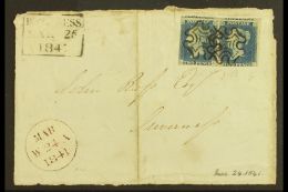 1840 2d Blue "LK - LL" Plate 1 Pair On Front, Cut Into  At Left & Base, Huge Margins At Top & Right, Each... - Autres & Non Classés