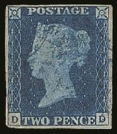 1840 2d Blue 'DD' Plate 2 With BLUE MALTESE CROSS POSTMARK, SG 5e, With 4 Good Neat Margins & Lovely Fresh... - Other & Unclassified