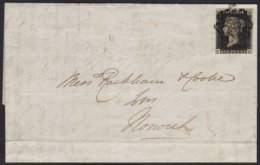 1841 1d BLACK Plate 5, Lettered 'CF' 3½ Good Margins Tied To A Neat 1841 (march) Entire, London To Norwich... - Non Classés