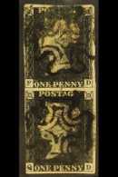 1840 1d Black, SG 2, Plate 8, VERTICAL PAIR Check Letters "P - D & Q - D" Three Clear Margins (touching At... - Unclassified